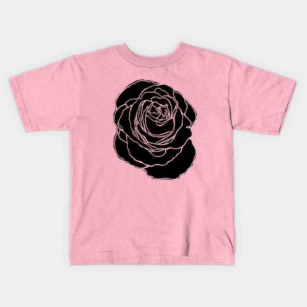 Cottage Core, Black Rose Flower Outline Kids T-Shirt by badlydrawnbabe